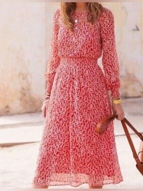 Sezane Julia Floral Red Midi Dress 36